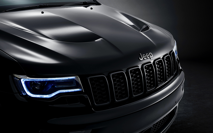 Jeep Grand Cherokee, 2019, front view, exterior, new black Grand Cherokee, american suv, Grand Cherokee S, Jeep