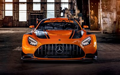 Mercedes-AMG GT3, 4k, フロントビュー, 2019両, sportscars, 2019年Mercedes-AMG GT3, ドイツ車, メルセデス