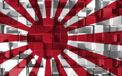 Rising Sun bandiera, Bandiera del Giappone Maritime Self-Defense Force, 3d, bandiera, cubetti di grana, 3d arte, l&#39;Impero del Grande Giappone, Asia, texture 3d, Naval Ensign of Japan