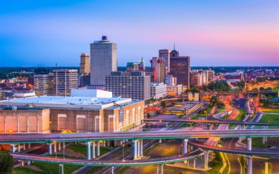 Memphis, 4k, sunset, modern buildings, american cities, Tennessee, cityscapes, America, USA, City of Memphis, HDR, Cities of Tennessee