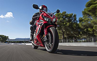 Honda CBR650R, 2019, front view, race bike, race track, new red CBR650R, japanese sport bikes, Honda