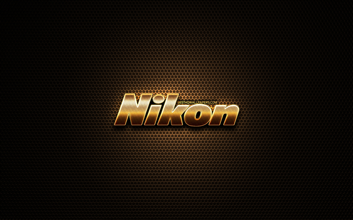 Nikon glitter logotyp, kreativa, metalln&#228;t bakgrund, Nikon-logotypen, varum&#228;rken, Nikon