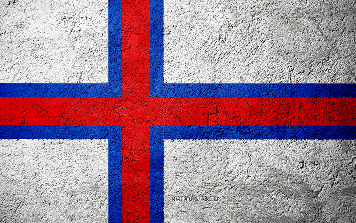 Flag of Faroe Islands, concrete texture, stone background, Faroe Islands flag, Europe, Faroe Islands, flags on stone