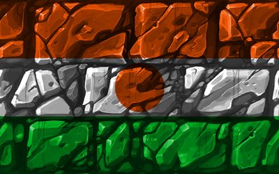 Niger bandiera, brickwall, 4k, i paesi Africani, simboli nazionali, Bandiera del Niger, creativo, Niger, in Africa, in Niger 3D bandiera