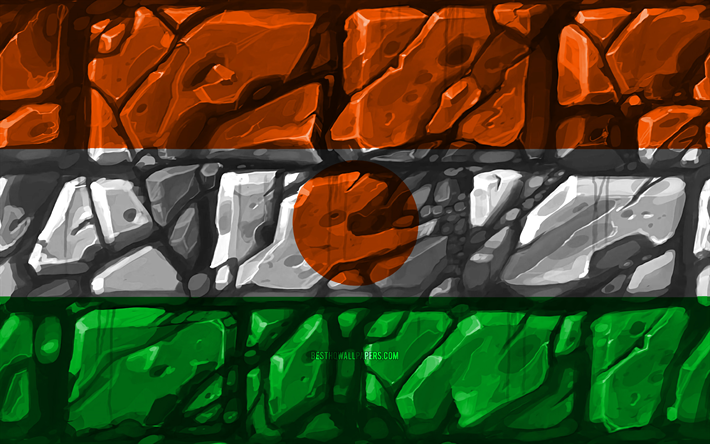 ニジェールフラグ, brickwall, 4k, アフリカ諸国, 国立記号, 旗のニジェール, 創造, ニジェール, アフリカ, ニジェールの3Dフラグ