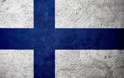 Bandiera della Finlandia, cemento texture di pietra, sfondo, Finlandia, bandiera, Europa, bandiere sulla pietra, bandiera finlandese