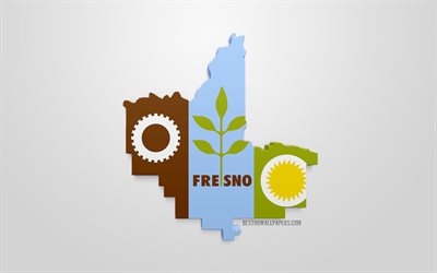 Fresno map silhouette, 3d flag of Fresno, American city, 3d art, Fresno 3d flag, California, USA, Fresno, geography, flags of US cities