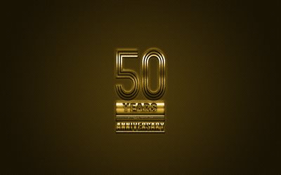 50 Aniversario de oro elegante s&#237;mbolo, de oro 50 Aniversario signo, fondo dorado, 50 Aniversario, arte creativo, Aniversario de S&#237;mbolos