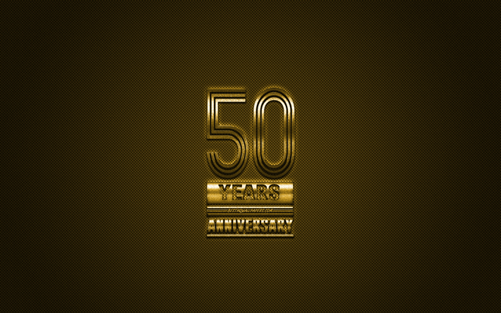 50 Anniversary, golden stylish symbol, golden 50 Anniversary sign, golden background, creative art, Anniversary Symbols