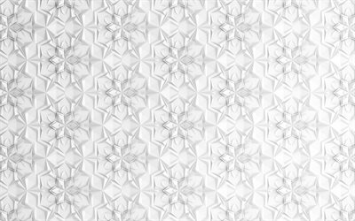 白い花の飾り, 3d花織, 白い装飾の背景, 花, 創作3d背景, 花織