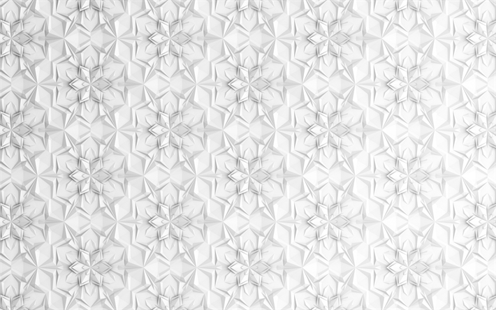 白い花の飾り, 3d花織, 白い装飾の背景, 花, 創作3d背景, 花織