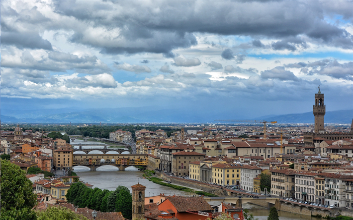 Florens, Italienska staden, river, broar, Florens stadsbilden, Toscana, Italien