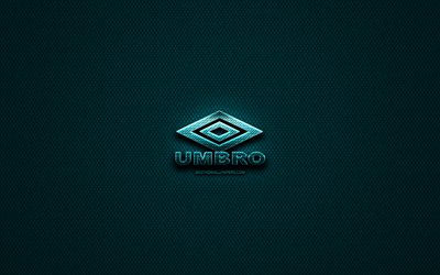 Umbro glitter logo, creative, blue metal background, Umbro logo, brands, Umbro