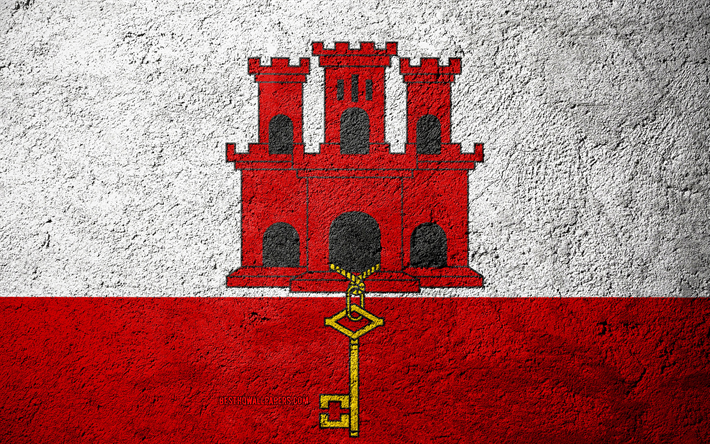 Flag of Gibraltar, betoni rakenne, kivi tausta, Gibraltarin lipun alla, Euroopassa, Gibraltar, liput kivi