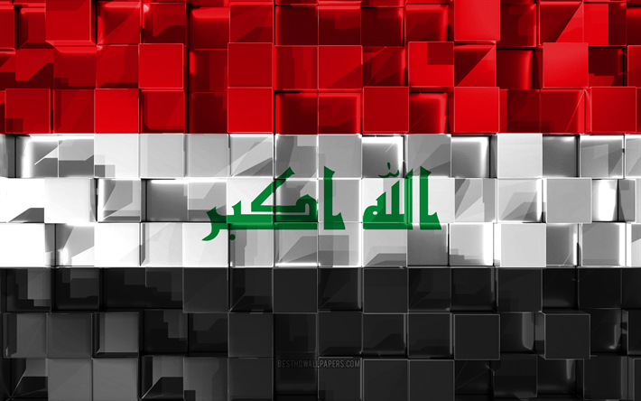 Irakin lippu, 3d-lippu, 3d kuutiot rakenne, Liput Aasian maat, 3d art, Irak, Aasiassa, 3d-rakenne