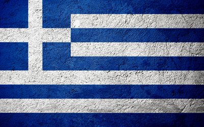 Flag of Greece, concrete texture, stone background, Greece flag, Europe, Greece, flags on stone
