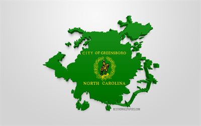 Greensboro kartta siluetti, 3d flag of Greensboro, Amerikkalainen kaupunki, 3d art, Greensboro 3d flag, Pohjois-Carolina, USA, Greensboro, maantiede, liput YHDYSVALTAIN kaupungeissa