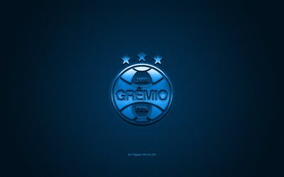 Gremio FC, Brasiliansk fotboll club, bl&#229; metallic logotyp, bl&#229; kolfiber bakgrund, Porto Alegre, Brasilien, Serie A, fotboll, Varv