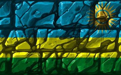 الروانديين العلم, brickwall, 4k, البلدان الأفريقية, الرموز الوطنية, العلم رواندا, الإبداعية, رواندا, أفريقيا, رواندا 3D العلم