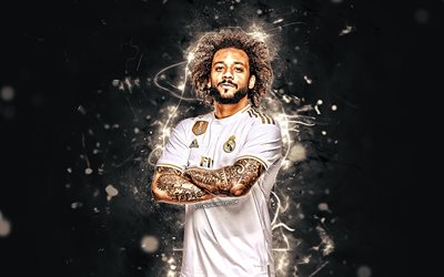 Marcelo, sezon 2019-2020, Brezilyalı futbolcular, defans, Real Madrid FC, neon ışıkları, Marcelo Vieira da Silva Junior, futbol, Real Madrid CF, LaLiga, Galacticos, La Liga&#39;nın