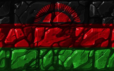 Malawin lippu, brickwall, 4k, Afrikan maissa, kansalliset symbolit, Lipun Malawi, luova, Malawissa, Afrikka, Malawi 3D flag