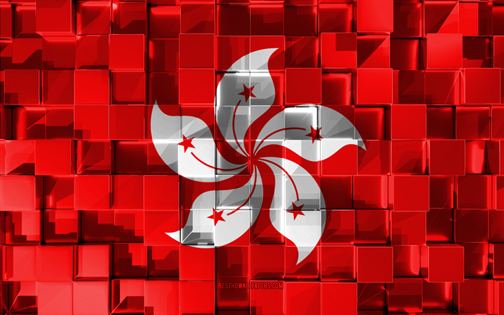 Drapeau de Hong Kong, 3d drapeau, cubes 3d de la texture, des Drapeaux des pays d&#39;Asie, art 3d, Hong Kong, Asie, texture 3d, Hong Kong drapeau