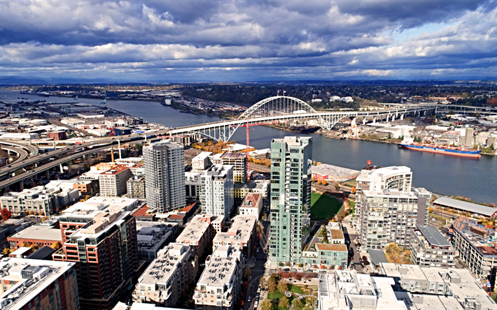 Portland, 4k, skyline, USA, Fremont Bridge, Oregon, american cities, America, City of Portland, Cities of Oregon