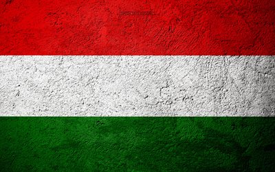 Flag of Hungary, concrete texture, stone background, Hungary flag, Europe, Hungary, flags on stone