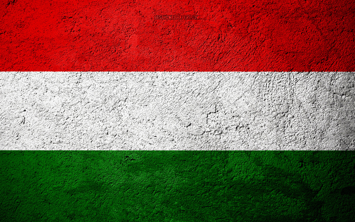 Lipun Unkari, betoni rakenne, kivi tausta, Unkarin lippu, Euroopassa, Unkari, liput kivi