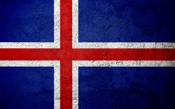 Islannin lippu, betoni rakenne, kivi tausta, Euroopassa, Islanti, liput kivi