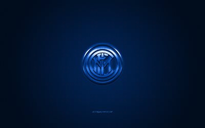 FC Internazionale, il calcio italiano di club, Inter, Milan FC, blu metallizzato con logo, blu in fibra di carbonio sfondo, Milano, Italia, Serie A, calcio