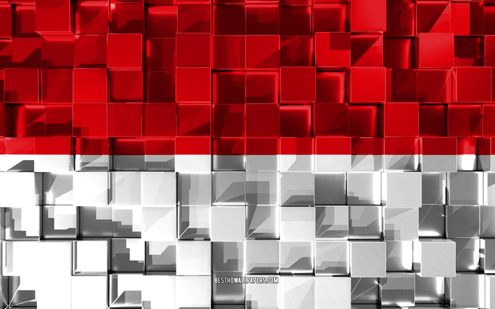 flagge von indonesien, 3d flag, 3d-w&#252;rfel-textur, flaggen asiatischer l&#228;nder, 3d-kunst, indonesien, asien, 3d-struktur, indonesien flagge