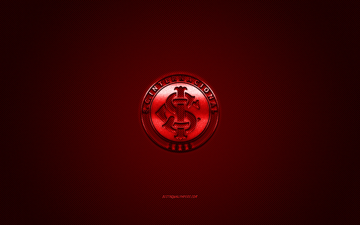 SC Internacional de brasil, club de f&#250;tbol de la roja logotipo de metal, fibra de carbono rojo de fondo, Porto Alegre, Brasil, de la Serie a, f&#250;tbol, Internacional