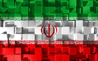 Lippu Iranin, 3d-lippu, 3d kuutiot rakenne, Liput Aasian maat, 3d art, Iran, Aasiassa, 3d-rakenne, Iranin lippu