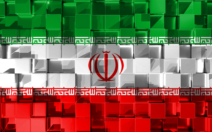 İran bayrağı, 3d Bayrak, 3d k&#252;pleri, doku, Asya &#252;lkelerinin Bayrakları, 3d sanat, İran, Asya, 3d doku