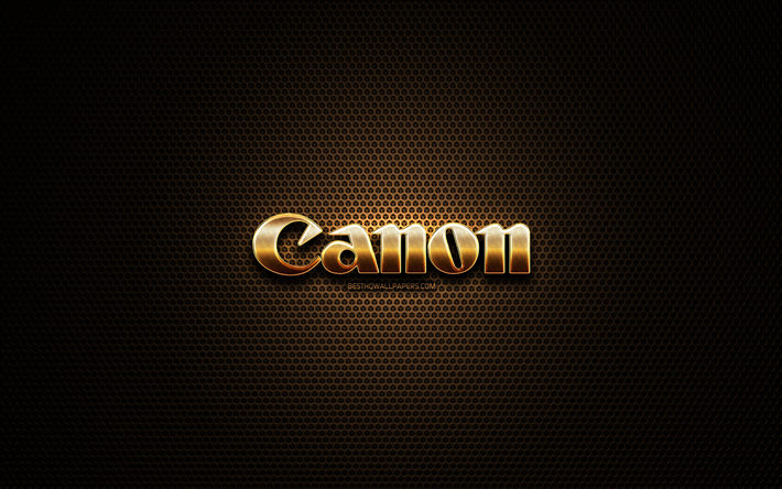 canon glitter-logo, kreativ, metal grid background, canon-logo, marken, canon