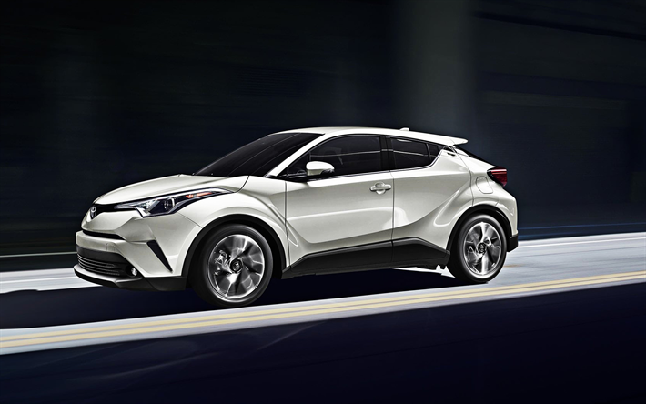 Toyota C-HR, 2019, exterior, compact crossover, new white C-HR, japanese cars, Toyota