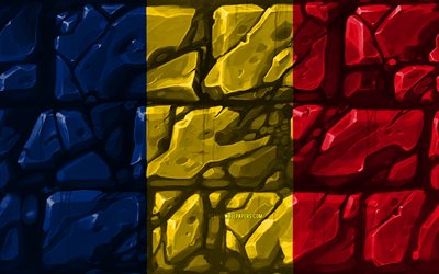 Chad bandiera, brickwall, 4k, i paesi Africani, simboli nazionali, Bandiera del Ciad, creativo, Ciad, in Africa, in Ciad 3D bandiera