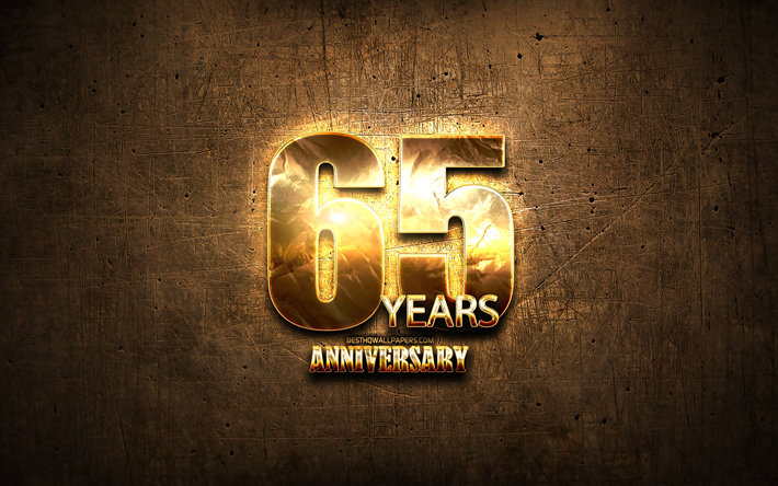 65 Years Anniversary, golden signs, anniversary concepts, brown metal background, 65th anniversary, creative, Golden 65th anniversary sign