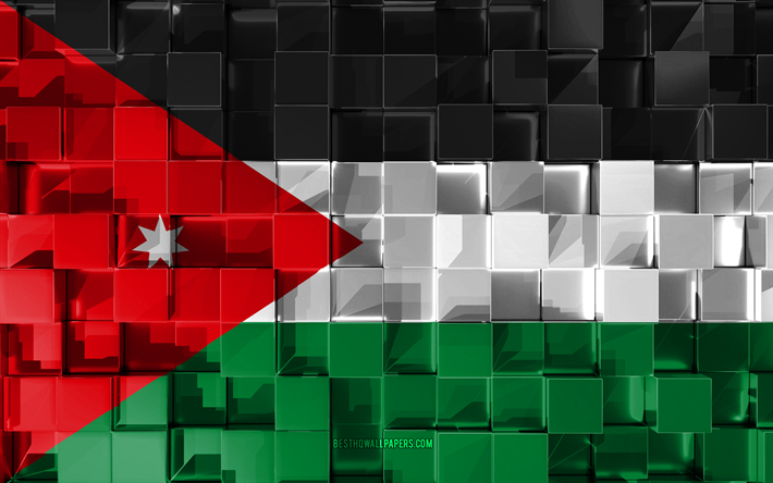 Flagga av Jordanien, 3d-flagga, 3d kuber konsistens, Flaggor fr&#229;n l&#228;nder i Asien, 3d-konst, Jordan, Asien, 3d-textur, Jordan flagga