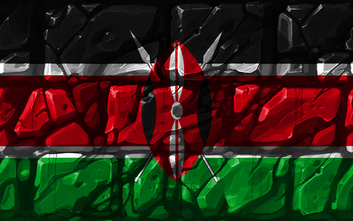 Kenyan flag, brickwall, 4k, African countries, national symbols, Flag of Kenya, creative, Kenya, Africa, Kenya 3D flag