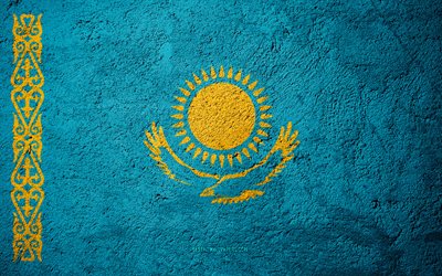 Drapeau du Kazakhstan, du b&#233;ton, de la texture, de la pierre de fond, le Kazakhstan, le drapeau, l&#39;Europe, les drapeaux sur la pierre