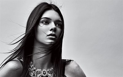 Kendall Jenner, amerikansk supermodell, portr&#228;tt, photoshoot, svartvitt, vackra &#246;gon, amerikansk modell