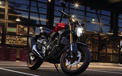 Honda CB250R, la nuit, 2019 v&#233;los, sportsbikes, 2019 Honda CB250R, japonais de motos, rouge CB250R, Honda