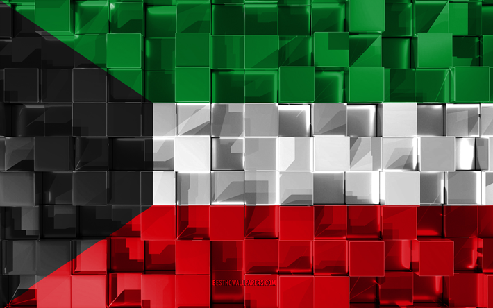 Bandiera del Kuwait, 3d, bandiera, cubetti di grana, le Bandiere dei paesi Asiatici, 3d arte, Kuwait, Asia, texture 3d, Kuwait flag