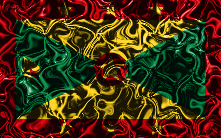 4k, Grenada Bayrağı, soyut duman, Kuzey Amerika, ulusal semboller, Grenadian flag, 3D sanat, Grenada 3D bayrak, yaratıcı, Kuzey Amerika &#252;lkeleri, Grenada