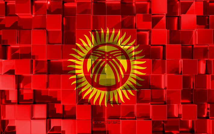Bandiera del Kirghizistan, 3d, bandiera, cubetti di grana, le Bandiere dei paesi Asiatici, 3d arte, Kirghizistan, Asia, texture 3d, Kirghizistan bandiera