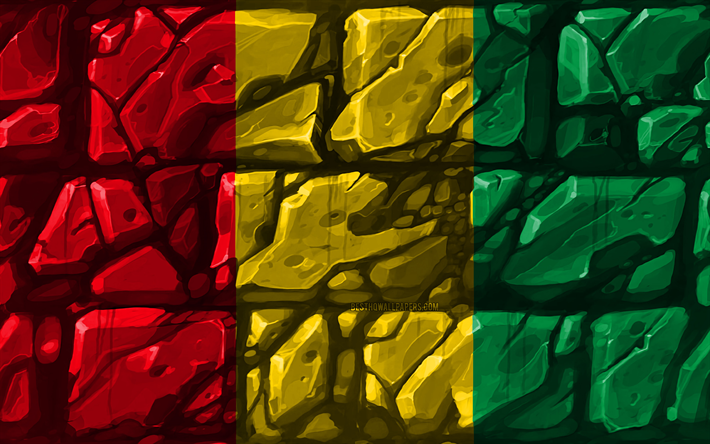 Gine, yaratıcı, Afrika, Gine 3D bayrak gineli bayrak, brickwall, 4k, Afrika &#252;lkeleri, ulusal semboller, Bayrak