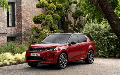 Land Rover Discovery Sport, 2020, exterior, front view, red SUV, new red Discovery Sport, British cars, Land Rover
