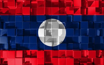 Flaggan i Laos, 3d-flagga, 3d kuber konsistens, Flaggor fr&#229;n l&#228;nder i Asien, 3d-konst, Laos, Asien, 3d-textur, Laos flagga
